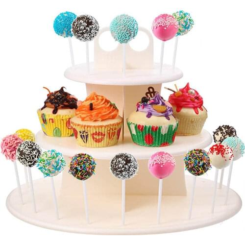 3-Layer Lollipop Cake Stand 2 in 1 Plastic Cake Display Stand With 15-Hole Lollipop Stand Diy Baking Dessert Table