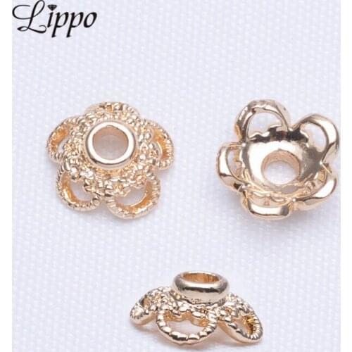 30pcs 9mm Gold 24k plated Rose Shape Bead Cap Metal Copper Beads Cap Fashion jewelry findings