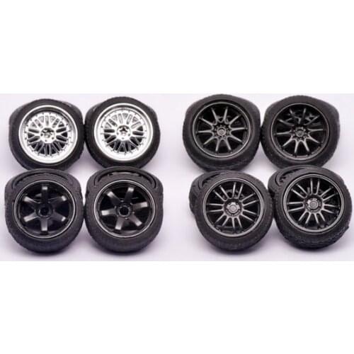 4pcs(1set) 1:43 Tires with Wheels 18" BBS LM RAYS TE37 CE28 RE30 Modify Parts for 1/43 Car Models