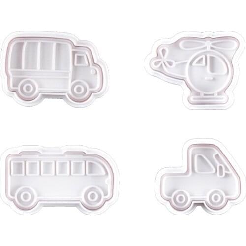 New 4pcs Cake Tools Transportation Cutter Set Car Truck Helicopter Cookie Cutters Biscuit Fondant Mould Baking Sugarcraft Mold