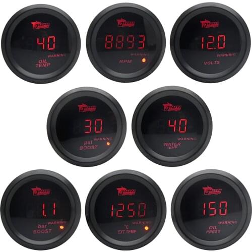 52mm Boost Gauge/Water Temp/Oil Temp/Oil Press/Voltage/Tachometer Gauge Digital Red led Black Case
