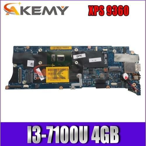 Akemy Brand NEW I3-7100U 4GB FOR DELL XPS 9360 Laptop Motherboard LA-D841P CN-0K3VT3 K3VT3 Mainboard 100% tested