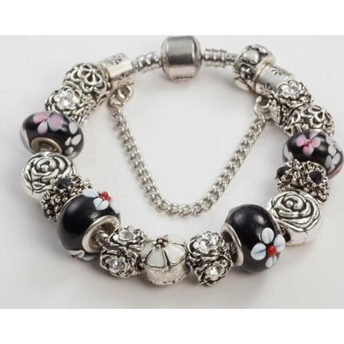 ANNAPAER Ottimo Articolo High Quality Black Rhinestone Bracelets Fashion Jewelry Flower Glass Beads Friendship Bracelets B15244