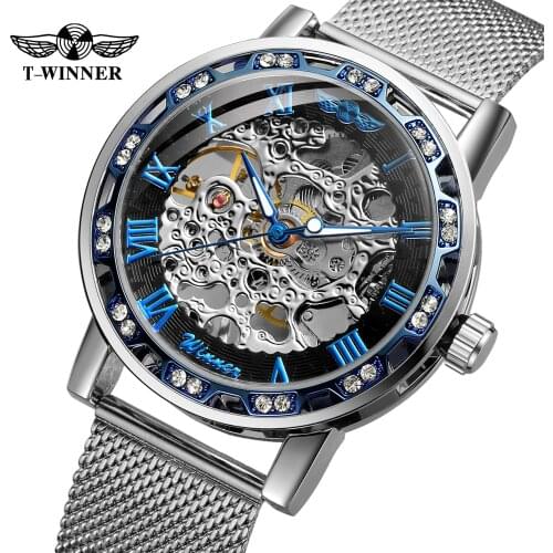 Winner Transparent Fashion Diamond Luminous Gear Movement Royal Design Men Top Brand Luxury Male Mechanical Skeleton Wrist Watch