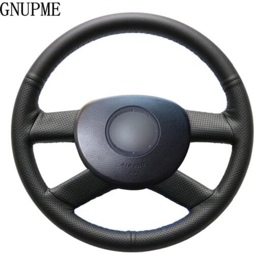 DIY Hand-stitched Steering Wheel Cover Black Artificial Leather Car Steering Wheel Cover for Volkswagen VW Polo 2003-2006