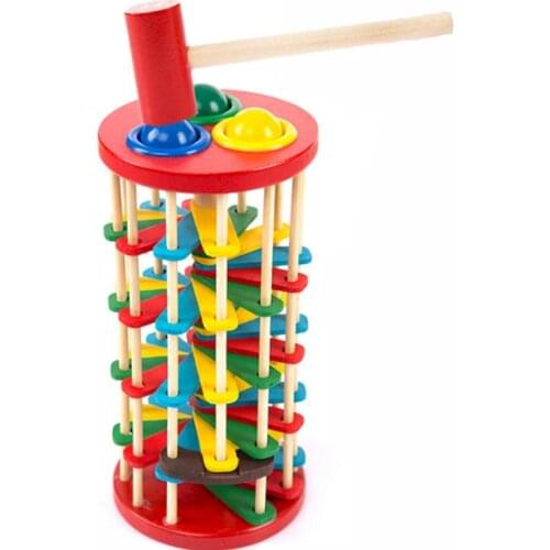 3D Wooden Block Toy Batting Hand Knock Beat Ball Colorful Ladder Early Education Montessori Toys For Children Kids Baby