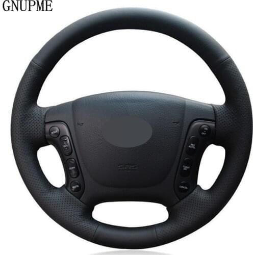 DIY Hand-stitched Black Artificial Leather Car Steering Wheel Cover For Hyundai Santa Fe 2006 2007 2008 2009 2010 2011 2012