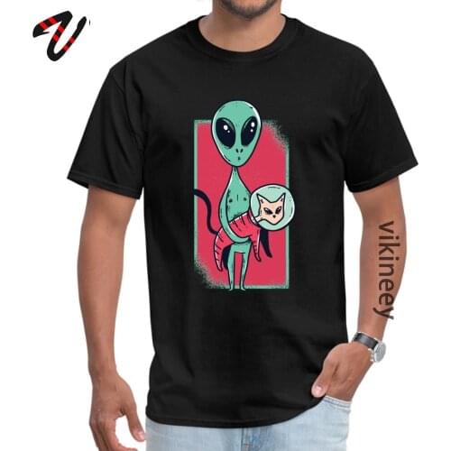 Alien and Pet Cat Hot Sale Classic T-Shirt Round Collar 100% Cotton Short Sleeve Tops Shirt for Men T-Shirt VALENTINE DAY