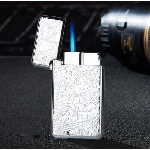 Fortune Flower Encendedores Creativos Gas Smoking Mecheros Originales Blue Straight Into Lighter Butane Gas Lighter Mens Gift