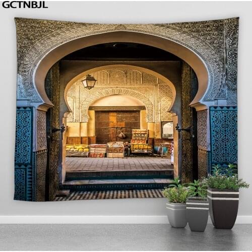 Retro Style Printed Tapestry Moroccan Antique Arched Door Wall Hanging Large Tapestries Art Living Room Bedroom Background Decor