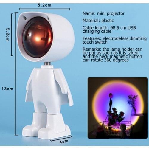 INS Robot Sunset Projector Lamp Rainbow Atmosphere Led Night Light for Home Bedroom Background Wall Decor USB Table Lamp
