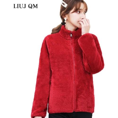 2020 Polar Fleece Jacket Women Short Autumn Coral Fleece Wild Cardigan Top Warm Stand Collar Double-sided Fleece Coat Female