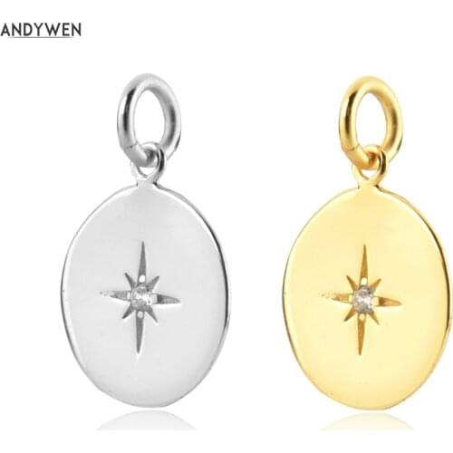 ANDYWEN 925 Sterling Silver Gold Lighting Coins 12mm Round Pendant Women Luxury Jewelry For Necklace Charm Accessories Gift