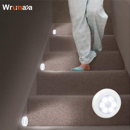 Wrumava LED Night Light PIR Motion Sensor Round LED Cabinet light Wall Lamp Lighting By 3A Battery For Closet Bedroom Toilet