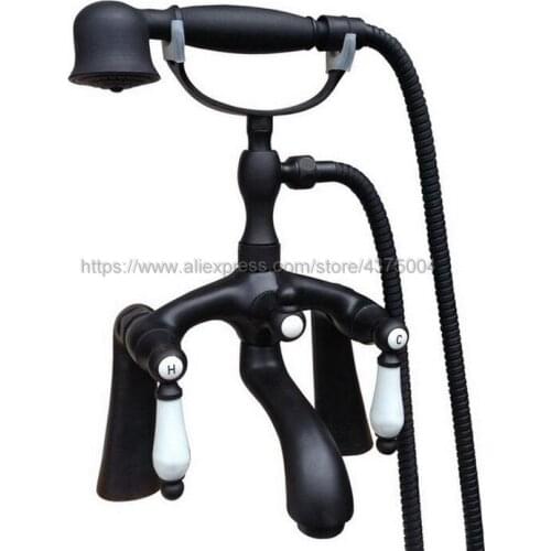 Black Oil Rubbed Brass Bathtub Mixer Faucet Dual Handle Bath Shower Set with Hand Shower Swivel Tub Spout Ntf515