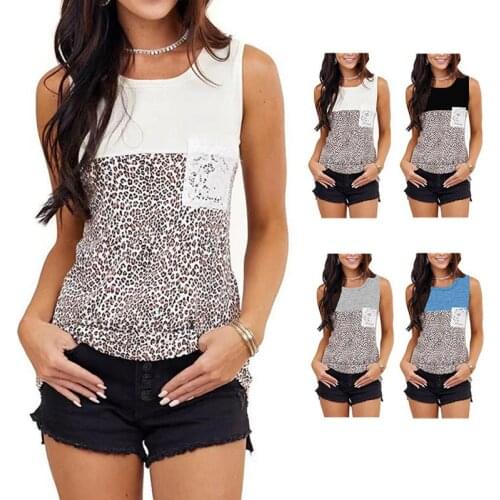 Leopard Print Stitching Tank Tops Women Camisole Round Neck T-shirt Plus Size 5XL Summer Vest Sleeveless Camis Girls Streetwear