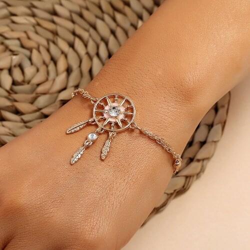 Modyle Womens Fashion Crystal Leaves Geometric Chain Gold color Bracelet Set Bohemian Vintage Jewelry Wholesale