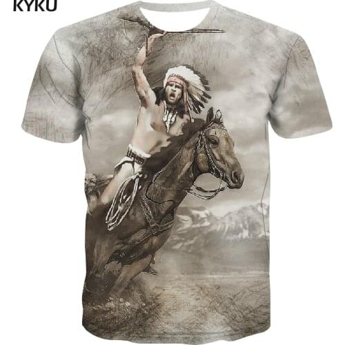KYKU Indians T shirt Men Horse Tshirts Casual Animal Funny T shirts Sketch Anime Clothes Painting Shirt Print Mens Clothing