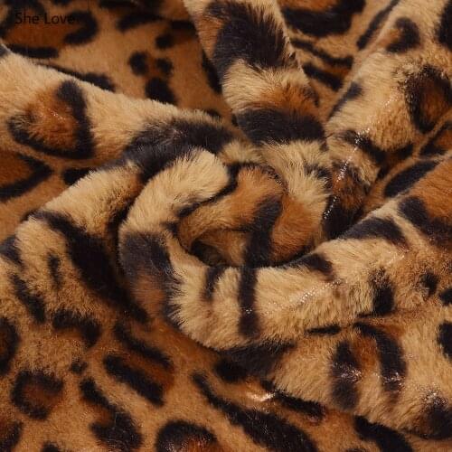 Chzimade 50x160cm Leopard Printed Faux Fur Fabric Soft Plush Sewing Fabric DIY Patchwork Clothes Accessories