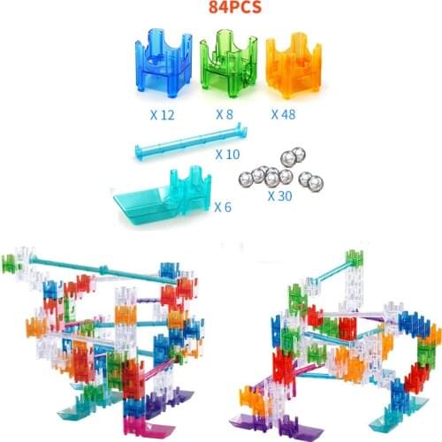 84PCS with 30 Maze Rails Builder Set Marbles Cubes Ball Building Blocks DIY Marble Run Assemble Blocks Track Educational toys