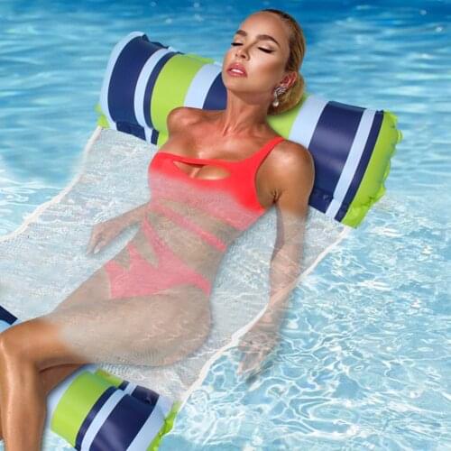 PVC Water Hammocks Recliner Stripe Mesh Inflatable Floating Beds Chair Air Mattress Outdooor Swimming Mat Cushion