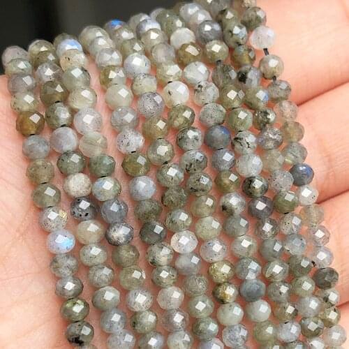 Natural Faceted Grey Labradorite Stone Waist Beads Small Round Loose Beads for Jewelry Making DIY Bracelet Earrings 15''Inches