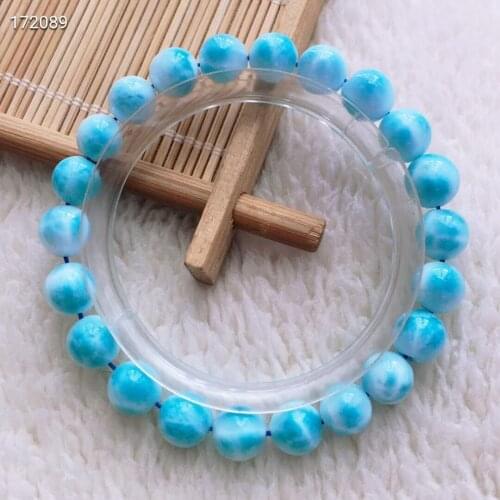 Genuine Natural Blue Larimar Gemstone Round Beads Bracelet Bangle 7.8mm Water Pattern Larimar Rare Women Men AAAAAA
