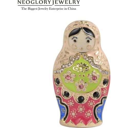 Neoglory Vivid Sweet Russian Matryoshka Doll Brooches for Women Cute Multicolor Enemal Jewelry For Tourist Souvenir Gift
