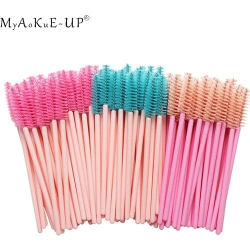 50pcs Rainbow Disposable Eyelash Applicator Wands Curler Eyebrow Brush Set Mascara Eyebrow Spoolers Comb Wands Spoolies Brushes