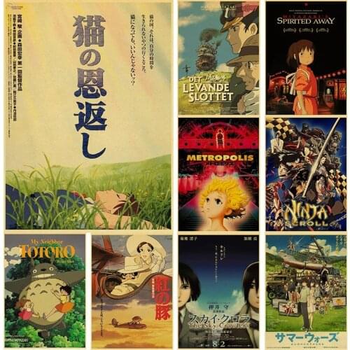 Japanese Classic Anime Movie Retro Kraft Paper Poster Directed By Miyazaki for Living Room Bar Art Wall Decoration Stickers