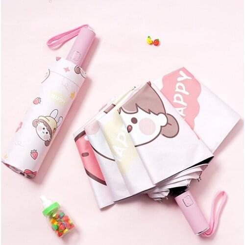Full Automatic Three Fold Five Fold Umbrella Dual-purpose UV Proof Umbrella Cartoon Strawberry Girl Large Beach Umbrella