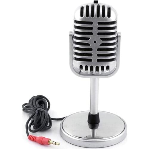 Retro Microphone, Classic Retro Style Dynamic Stereo Microphone Mic with 3.5MM Audio Cable for PC Notebook