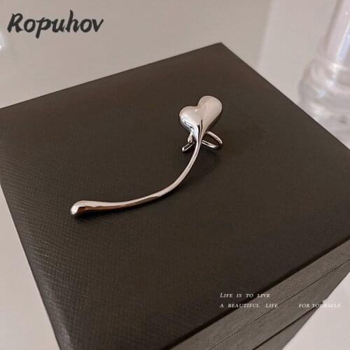 ROPUHOV 2021 Korean Trendy Womens Singles Simple Metal Loving Ear Jewelry with No Ear Hole and Ear Bone Clip