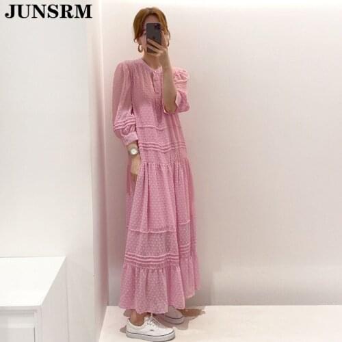 High Waist Korean Style Chic All-Match Dress 2020 New Summer Full Sleeve Gentle Sweet Elegant Long Dresses Robe Femme Vestidos