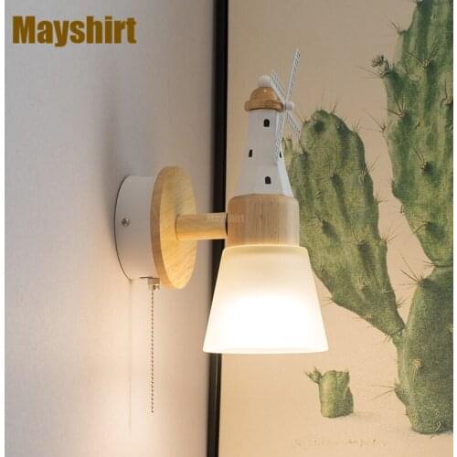 Nordic Resin Windmill Glass Wall Lamp Bedroom Bedside Bathroom Kitchen Living Room Decoration Modern Wood LED Wall Light Fixture