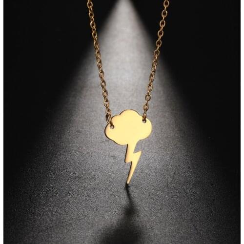 Skyrim Thunder Cloud Lightning Pendant Necklace Women Girls Cute Stainless Steel Gold Color Choker Chain Necklaces Jewelry Gift