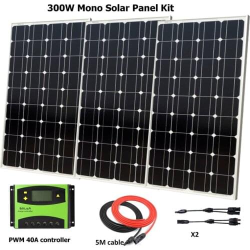 3pcs 100W Solar Module with Glass Laminate Mono 100w Solar Panels 300W Solar System with 40A solar charge controller Off Grid