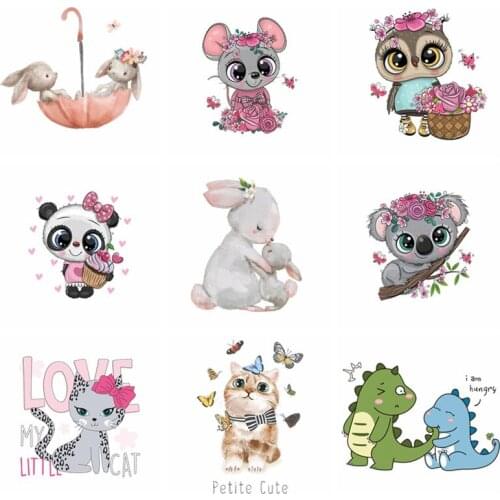 Cartoon Animal Patch Thermal Stickers For Clothing Elephant Cat Appliques Iron On Clothes Cute Bear Patches Heat-Sensitive