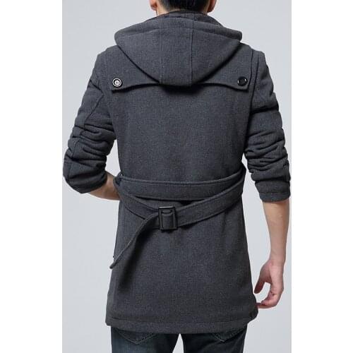 Warm Thicken Wool Coat Men Brand Clothing Hooded Medium Long Trench Coat Men Overcoat New Slim Winter Jacket Men Coats WUJ1112