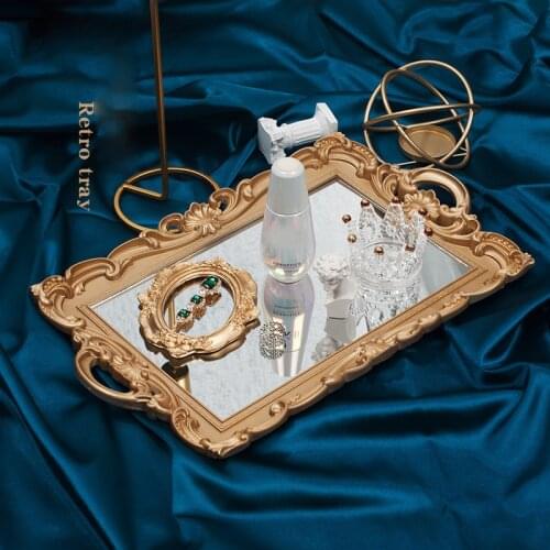 Vintage Decorative Glass Mirror Tray Fruit Jewelry Display Storage Plate Desktop Ornaments 2021 New