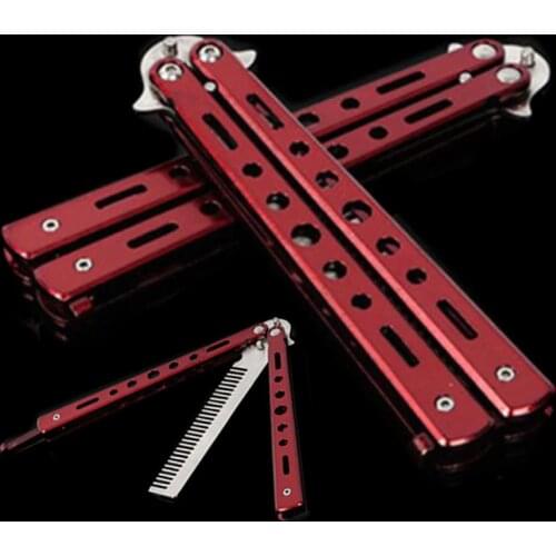 High Quality Practice Comb Folding Stainless Steel Salon Balisong Butterfly Style Comb Tool Red