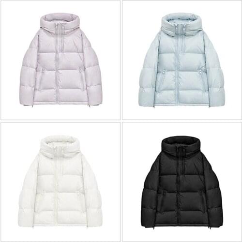 Womens short down jacket winter loose hooded down padded coat for cold and windproof ladies jacket