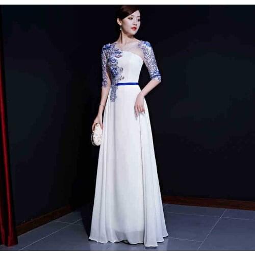 Evening Dress Fashion Flowers Embroidery Empire Half Sleeves Floor-length New A-Line Plus size Women Formal Party Dresses C1272