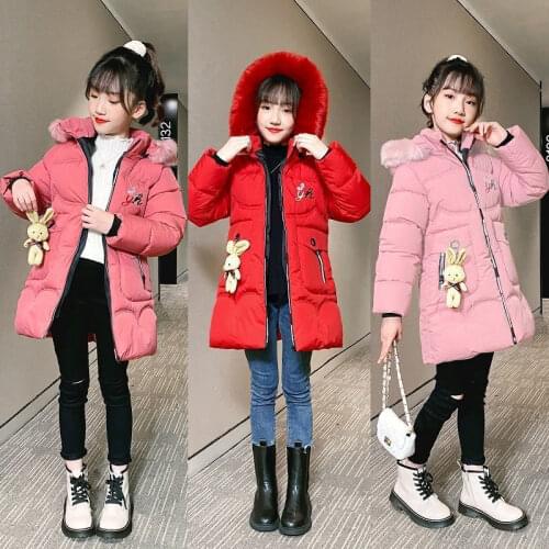 3-12 Years Winter Thick Warm Girls Jacket Bunny Jewelry Cute Heavy Hooded Outerwear For Kids Cartoon Rabbit Children Windbreaker