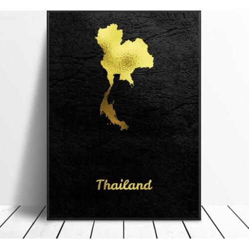Golden Map Thailand Canvas Wall Art Print Modern Poster Wall Pictures Living Room Decor