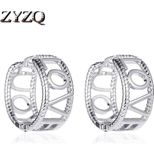 ZYZQ Simple Letter Hollow Earrings Personality Love You Letter Metal Hoop Earrings For Women