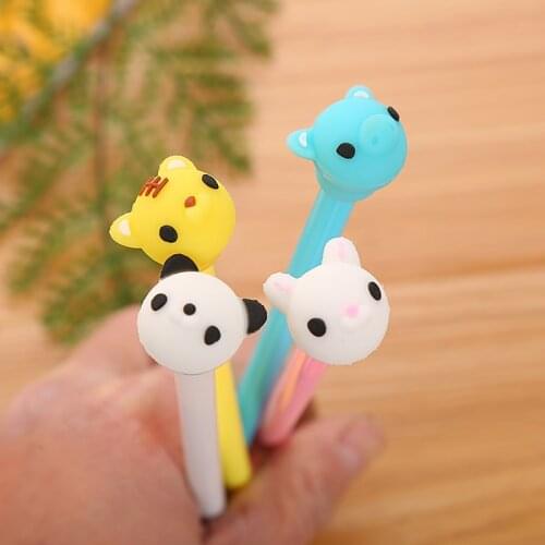100 PCS Cute Stationery Cartoon Animal Shape Neutral Pen Creative Office Supplies Silica Gel Head Water-based Signature Pen