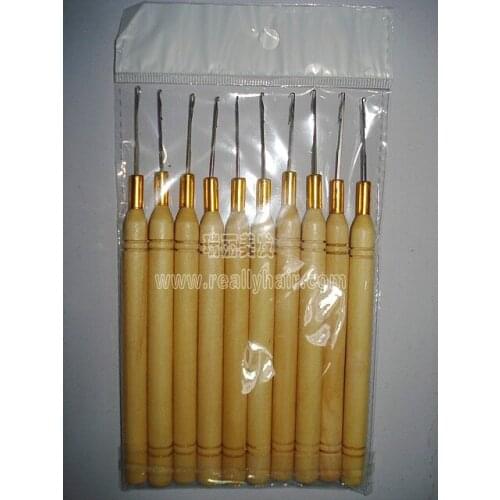 12 with wooden handle hair extension hook needle