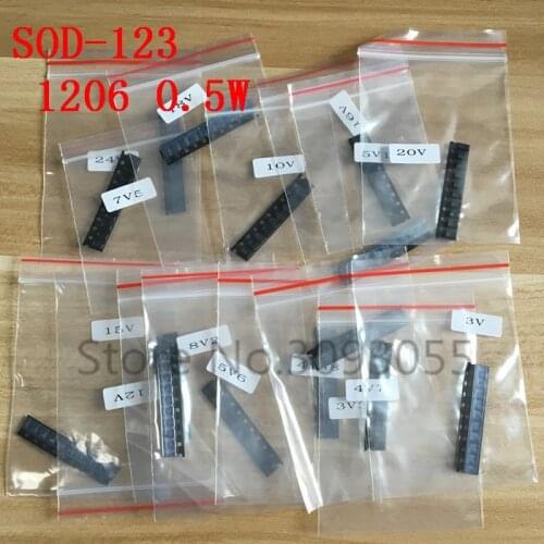 150 PCS SOD-123 1206 0.5W SMD Zener Diode Package 15 kinds X10 PCS Zener Diode KIT