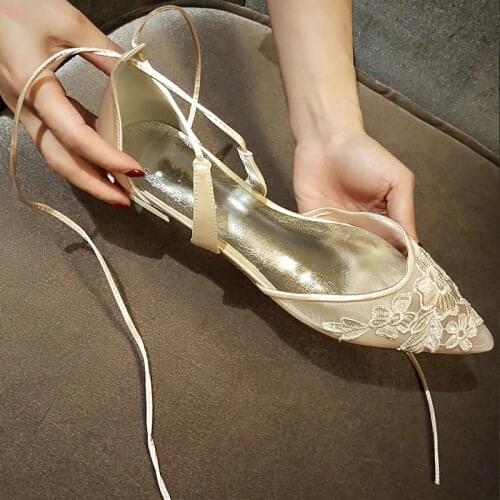 2021 Fashion Woemns Flats Shoes Pointed Toe Wedding Shoes For Women Dressing Shoes Lace-up Basic Flat Casual Shoes For Spring